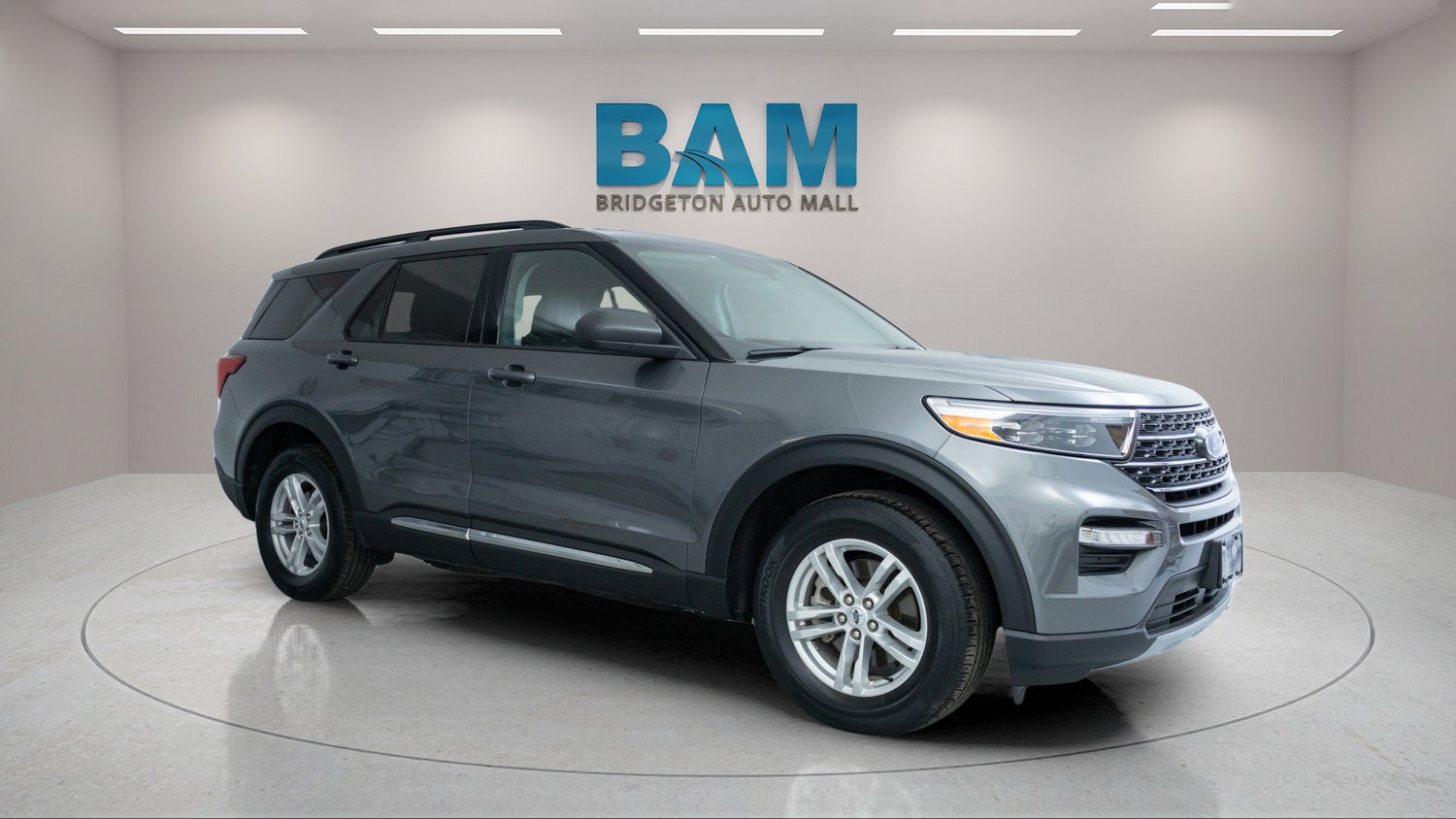 2023 Ford Explorer XLT in Gray — front three-quarter view