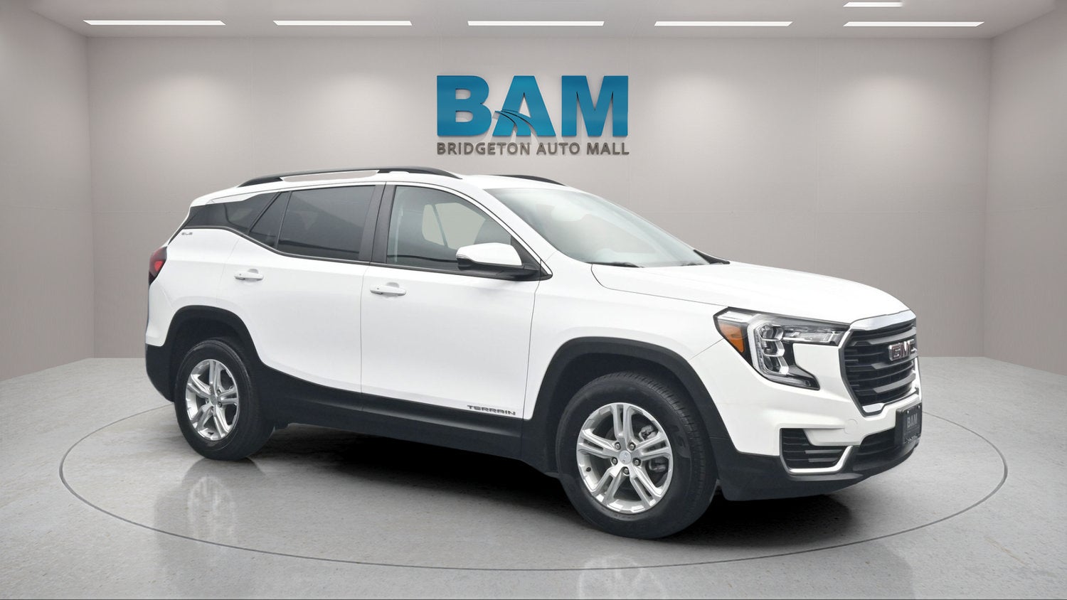 2023 GMC Terrain SLE in Summit White — front three-quarter view